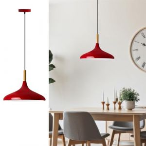Bamyum - Lampe Suspendue Simple Avec Tête de Lit en Bois Rouge – Lustre Vintage E27 Ø35 cm pour Salon, Chambre ou Salle à Manger