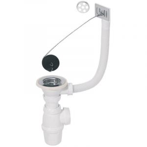 Wirquin 30724013 Kit vidage évier 1 bac, 60 avec bonde, siphon et trop-plein, blanc