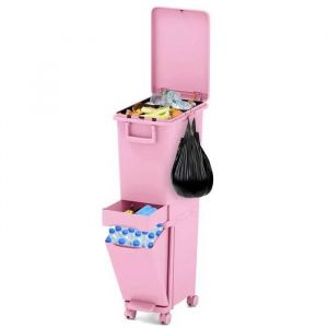 COSTWAY Poubelle de Cuisine 30 L Tri Selectif - 3 Bac -Tiroir Centrals pour Rangement les Support Sac Rose