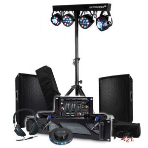 Pack Sono 1600W BM SONIC Ampli, Paire d'Enceintes 2x300W, Table de Mixage, Portique 4 Lumi&egrave;res Xperformer,OVNI LED, F&ecirc;te Soir&eacute;e