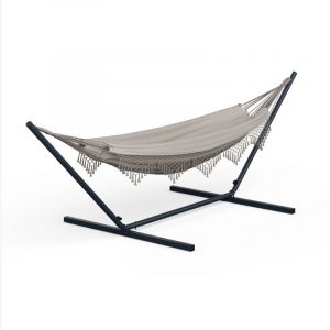 Blumfeldt Outdoor-Hamac-chaise avec support & coussin, capacité de charge 150 kg - hamac résistant aux intempéries en tissu de coton, écarteurs en