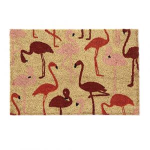 Relaxdays Paillasson coco, tapis d’entrée flamant rose, antidérapant, 40 x 60 cm, intérieur et extérieur, nature/rouge