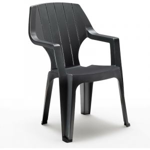 Image de Fauteuil De Jardin Plastique Gris Anthracite Empilable Parma - L'unit&eacute;