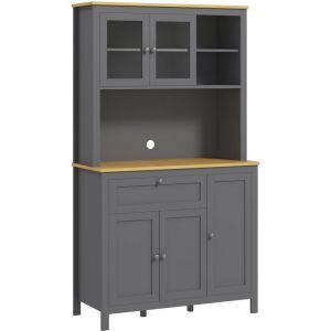 Homcom Buffet haut style classique chic - multi-rangement placards, niches, tiroir - panneaux gris aspect bois clair