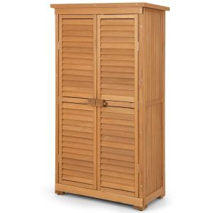 Abri de jardin en bois Coastal 87x42x160 cm - Pin naturel - Avec toit en asphalte, 2 portes et 3 étagères amovibles