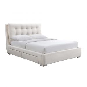 Lit double en tissu blanc écru avec 2 tiroirs 140x190 cm