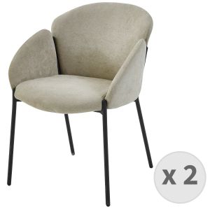 CANDICE - Fauteuil de table en tissu chevrons coloris Lin, métal noir(x2)