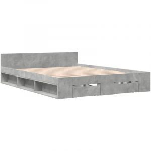 Image de VidaXL Cadre De Lit Et Tiroirs Gris Béton 140x190 Cm Bois D'ingénierie