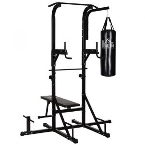 Homcom Station de musculation Fitness entrainement complet - barre de traction, à dips, banc de musculation pliable, poignées push-up, sac