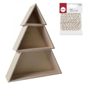Youdoit Etagère bois Sapin 3 pièces 48 x 14 x 60 cm + Ficelle dorée & blanche