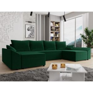 Bestmobilier - Mike - canapé panoramique en u - 7 places - convertible - avec coffre - en velours - vert - Vert