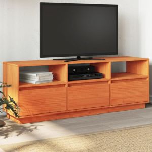 VidaXL Meuble TV cire marron 140x37x50 cm bois pin massif, support TV, meuble multim&eacute;dia, centre de divertissement, buffet TV, meuble hifi, console TV