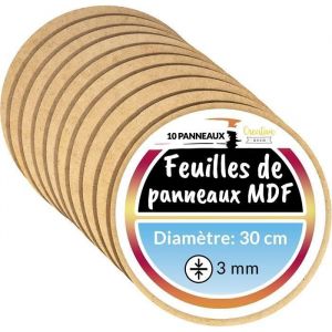 Creative Deco 10 x Panneau MDF Rond | 300 x 300 x 3 mm | Diamètre 30 cm | Feuille Planche Bois Brut | Plaque Bois Bricolage, Gravure