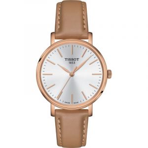 Tissot Bracelet cuir et tissu - Montre femme Everytime acier rose cuir beige - Couleur de la matière:Rose