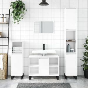 VidaXL Armoire de Salle de Bain, Placard avec Compartiment et 4 &Eacute;tag&egrave;res, Meuble de Rangement avec Pieds Toilette, Moderne, Blanc Brillant Bois d'Ing&eacute;nierie