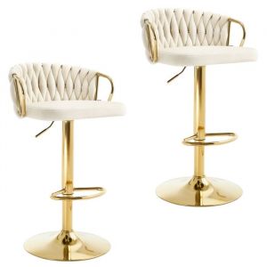 Woltu - Lot de 2 Tabourets de Bar Tabourets Pivotant à 360°, Hauteur Réglable, Velours + Métal, Crème