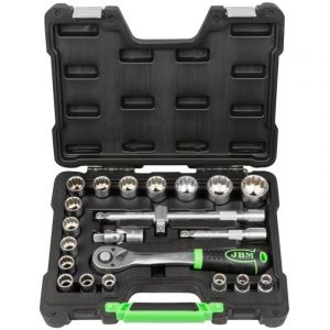 Ludi 54116 mallette à outils de 22 pièces avec douilles à 12 tranchants zinguées de 1/2 po et 1/2 po