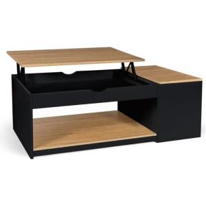 Table basse avec plateau relevable effet bois - style industriel