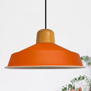 Suspension Industrielle en Métal Orange Peint à la Main – Lustre Vintage E27 Ø41 cm pour Salon