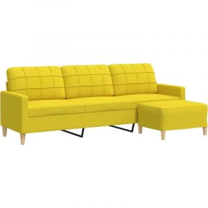 VidaXL Canap&eacute; &agrave; 3 places avec repose-pieds Jaune clair 210 cm Tissu, canap&eacute;, canap&eacute; de salon, canap&eacute; 3 places en tissu, canap&eacute; rembourr&eacute;