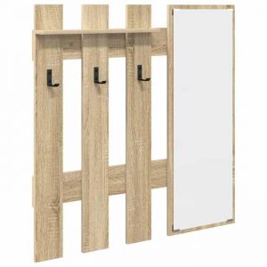 VidaXL Porte-manteau mural avec miroir - Ch&ecirc;ne Sonoma - 100x10x100 cm - Bois ding&eacute;nierie - Rangement int&eacute;gr&eacute;