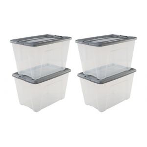 Amazon Basics Iris Ohyama - Lot de 4 bo&icirc;tes de rangement empilables New Top Box NTB-60. Plastique, transparent-gris, 60 L, 58 x 39,5 x 36,5 cm