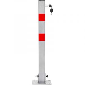 Image de Poteau barrière de parking rabattable voiture 65 cm acier gris et rayures rouge 13_0002309