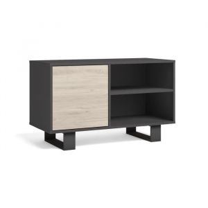 Skraut Home - Meuble TV 100, salon, Modèle WIND, couleur structure Gris Anthracite, couleur porte Chêne, 95x40x57cm