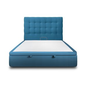 Lit coffre 140x190cm avec tête de lit capitonnée Velours Bleu - Hauteur totale : 39cm