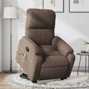 VidaXL Fauteuil Inclinable de Massage, Chaise de Relaxation avec Dossier et Repose-pied Réglables, Siège de Salon Salle de Séjour, Marron Tissu Microfibre