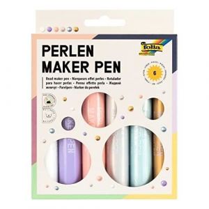 Folia 36029 - Perlen Maker Pen, 6 Crayons à Perles de 30 ML pour des Points de Couleur en 3D sur Papier, Textile, Bois, céramique, après séchage, résistant à l'eau et Lavable à 30 degrés