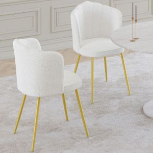 Idmarket Lot de 2 chaises coquillage ADELAIDE bouclette blanche pieds dorés