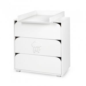 AC-Déco Commode Nel Cloud à 3 tiroirs + plan de change - Blanc avec motif nuage - L 80 x H 83 x P 45 cm