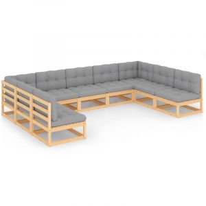VidaXL Meubles de jardin Meubles en bois 9 pièces avec coussins en finition naturelle et grise