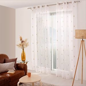 Enjoy Home &ndash; Voilage Telline &ndash; Motif Brod&eacute; &ndash; 8 &OElig;illets argent&eacute;s &ndash; diam 4cm - 100% Polyester &ndash; 140x240cm - Coloris Blanc/Naturel