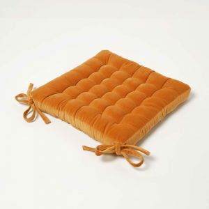 Galette de chaise en velours Orange, 40 x 40 x 5 cm