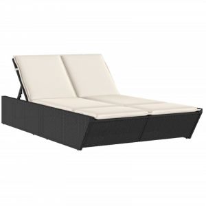 VidaXL Chaise Longue Double Avec Coussins Noir Résine Tressée