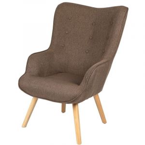 Fauteuil de salon en tissu coloris taupe avec pieds en bois collection ENJOY. Style scandinave