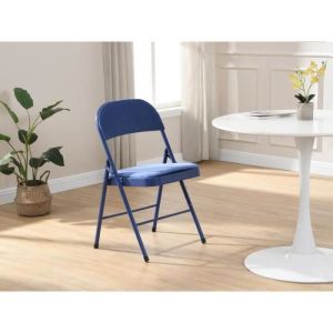 Vente-unique - Lot de 2 chaises pliantes en velours et métal - Bleu - ortensia