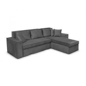 Loungitude Canap&eacute; d'angle caelia R&eacute;versible et Convertible avec coffre en velours c&ocirc;tel&eacute; - Gris