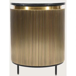 Uniqka - Glory - Table d'appoint finition laiton vieilli avec plateau en marbre noir
