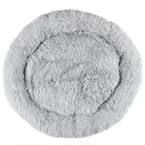 Coussin pour animaux rond diamètre 80 cm en fourrure synthétique ultra douce gris - - ALTOBUY