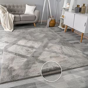 Paco Home - Tapis De Salon Fausse Fourrure Peluche Tapis Shaggy Long Lavable Divers Couleurs 140x200 cm, Gris