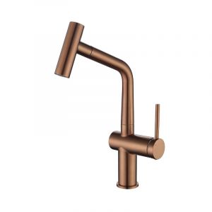 Ceramia Timeless mitigeur d'&eacute;vier &agrave; levier en acier inoxydable avec douchette extractible, monotrou, cuivre bross&eacute; (TMLKF185BCP)