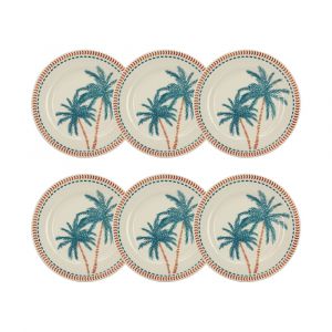 Novastyl Lot de 6 assiettes plates dessin tropical en grès 26cm