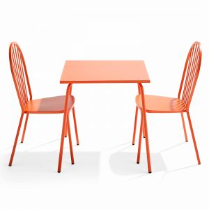 Oviala Ensemble table de jardin bistrot et 2 chaises en acier orange