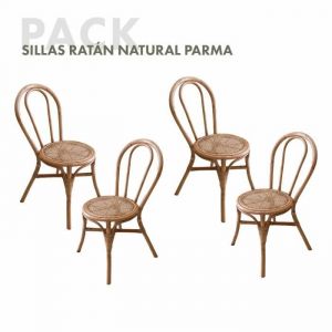Ensemble de 4 Chaises de Jardin Chillvert Parma 40x52x90 cm Fabriquées en Rotin Naturel Résistant Couleur Marron Style Boho Chic
