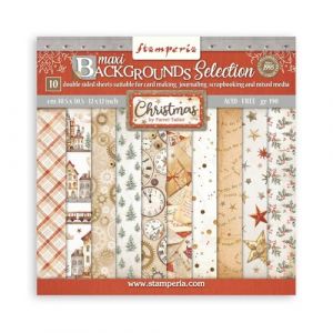 Stamperia - Papier de scrapbooking pour scrapbooking, albums, cartes, bullet journals et plus, sans acide, double face, parfait pour l'artisanat et les cadeaux (Gear up for Christmas Maxi Background)