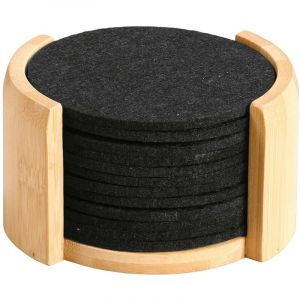 KESPER Lot de 12 Dessous de Verre avec Support en Bambou Ø 10 cm Épaisseur env. 0,4 cm