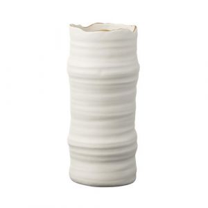 Vase rond 12,5x12,5x26,5 cm en porcelaine blanche et doré